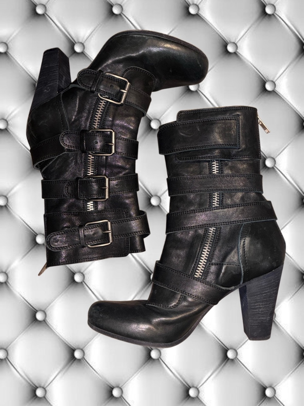Chloe Black Leather Buckle Strap Ankle Boots